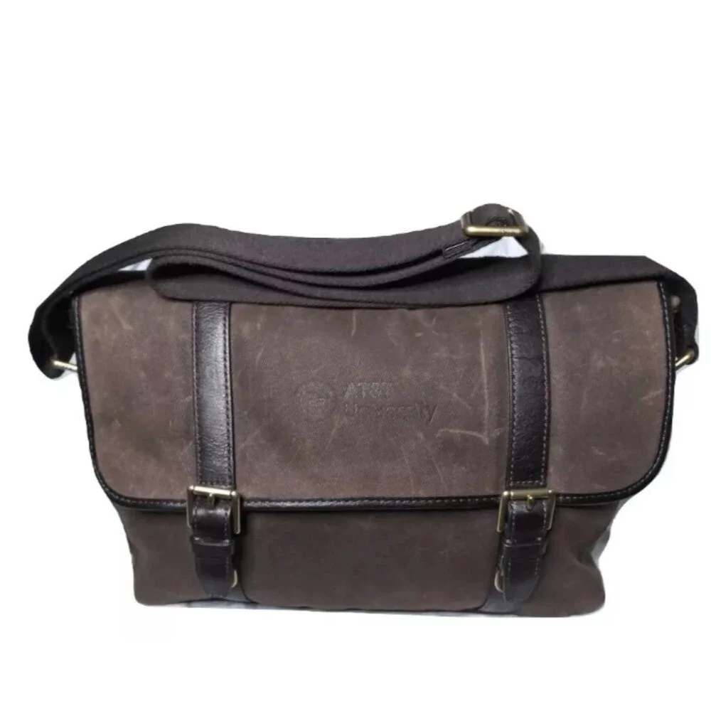Fossil Messenger Bag Canvas & Leather Laptop Bag 'AT&T University' Logo